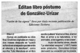 Editan libro póstumo de González-Urízar.