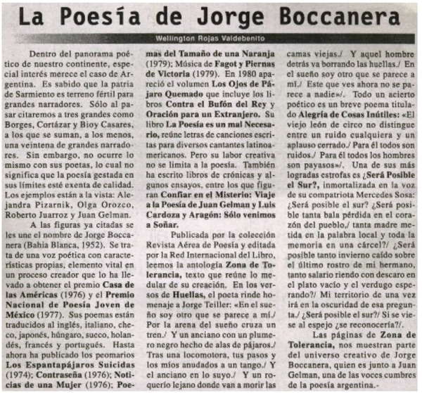 La poesía de Jorge Boccanera