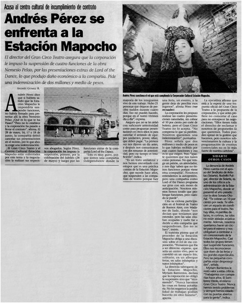 Andrés Pérez se enfrenta a la Estación Mapocho