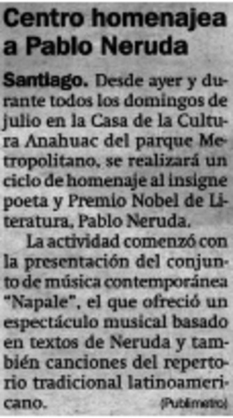 Centro homenajea a Pablo Neruda