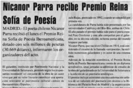 Nicanor Parra recibe Premio Reina Sofía de poesía
