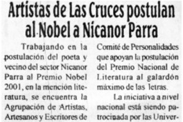 Artistas de Las Cruces postulan al Nobel a Nicanor Parra