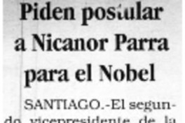 Piden postular a Nicanor Parra para el Nobel