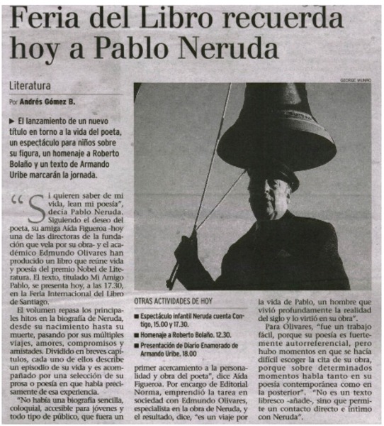 Feria del Libro recuerda hoy a Pablo Neruda