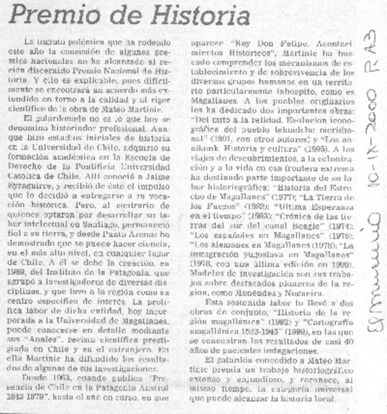 Premio de historia