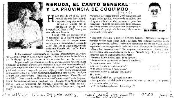 Neruda, el Canto General y la Provincia de Coquimbo