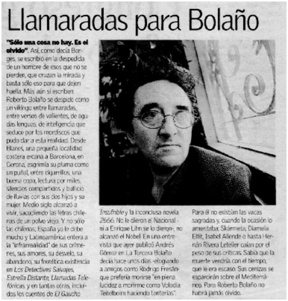 Llamaradas para Bolaño