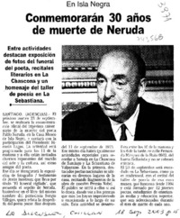 Conmemorarán 30 años de muerte de Neruda