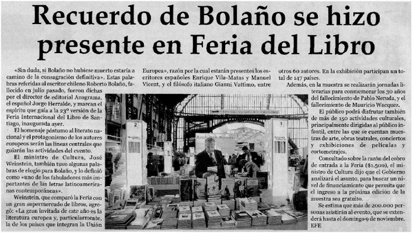 Recuerdo de Bolaño se hizo presente en Feria del Libro