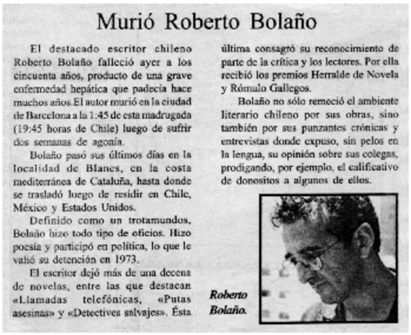 Murió Roberto Bolaño.