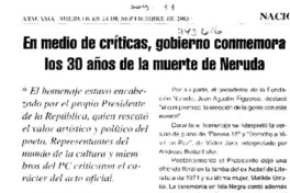 En medio de críticas, gobierno conmemora los 30 años de la muerte de Neruda