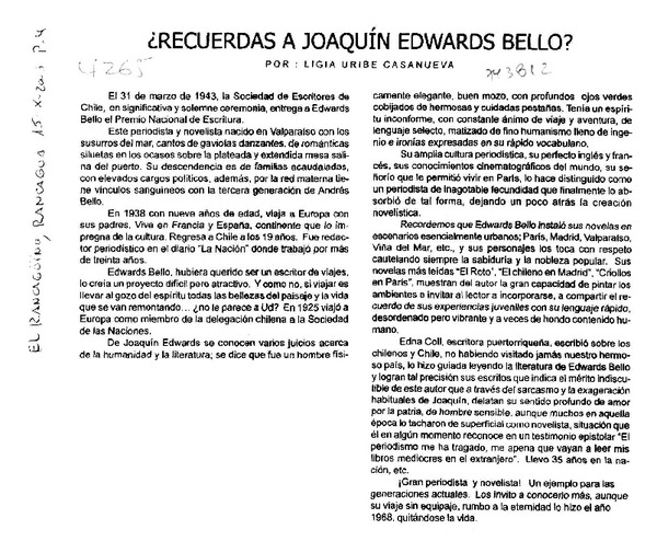 ¿Recuerdas a Joaquín Edwards Bello?