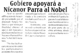 Gobierno apoyará a Nicanor Parra al Nobel