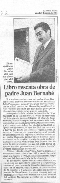 Libro rescata obra de padre Juan Bernabé