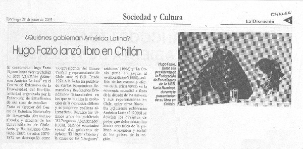 Hugo Fazio lanzó libro en Chillán ¿quiénes gobiernan América Latina?