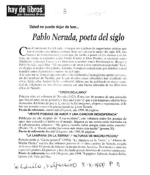 Pablo Neruda, poeta del siglo