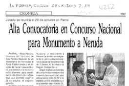 Alta convocatoria en Concurso Nacional para Monumento a Neruda
