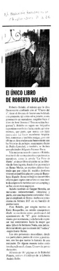 El Único libro de Roberto Bolaño.