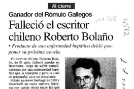 Falleció el escritor chileno Roberto Bolaño.