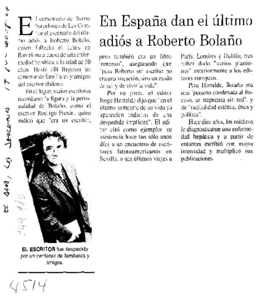 En España dan el último adiós a Roberto Bolaño.
