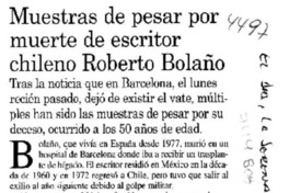Muestras de pesar por muerte de escritor chileno Roberto Bolaño.