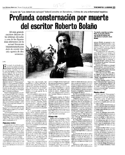 Profunda consternación por muerte del escritor Roberto Bolaño.