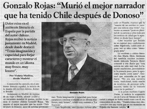 Gonzalo Rojas: "Murió el mejor narrador que ha tenido Chile después de Donoso"