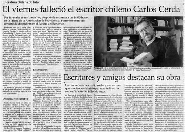 El viernes falleció el escritor chileno Carlos Cerda.