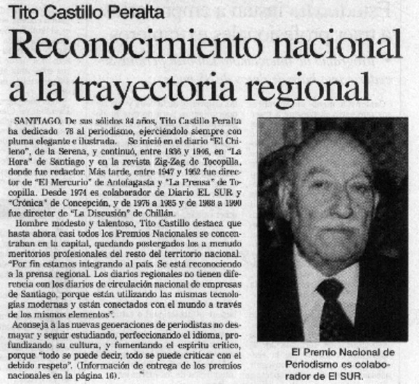 Reconocimiento nacional a la trayectoria regional.