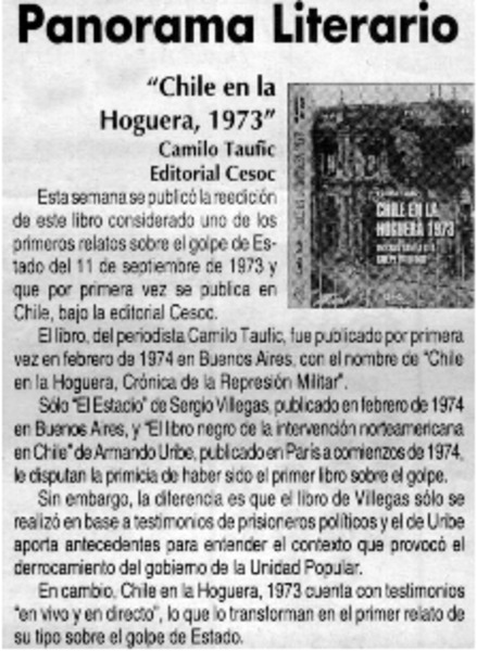 Panorama literario : Chile en la hoguera, 1973