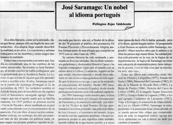 José Saramago : Un nobel al idioma portugués