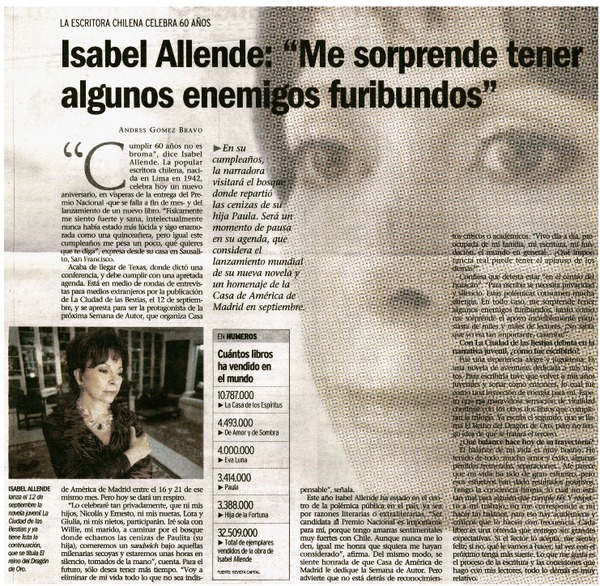 Isabel Allende: "Me sorprende tener algunos enemigos furibundos"