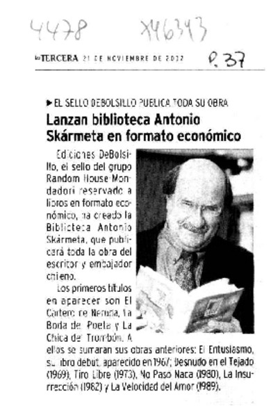 Lanzan biblioteca Antonio Skármeta en formato económico