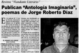 Publican "Antología imaginaria", poemas de Jorge Roberto Díaz