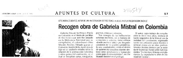 Recogen obra de Gabriela Mistral en Colombia