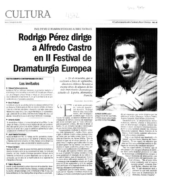 Rodrigo Pérez dirige a Alfredo Castro en II Festival de Dramaturgia Europea