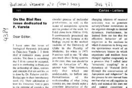 On the Biol. Res. issue dedicated to F. Varela