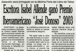 Escritora Isabel Allende ganó Premio Iberoamericano "José Donoso" 2003.