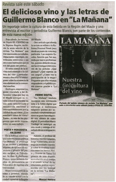El delicioso vino y las letras de Guillermo Blanco en "La Mañana"