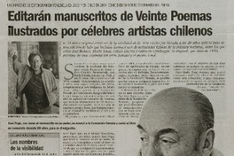 Editarán manuscritos de Veinte Poemas ilustrados por célebres artistas chilenos