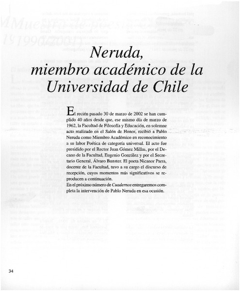 Neruda, miembro académico de la Universidad de Chile