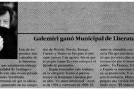 Galemiri ganó Municipal de Literatura.