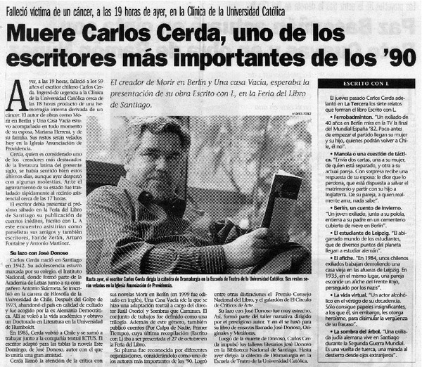 Muere Carlos Cerda, uno de los escritores más importantes de los '90.