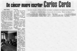 De cáncer muere escritor Carlos Cerda