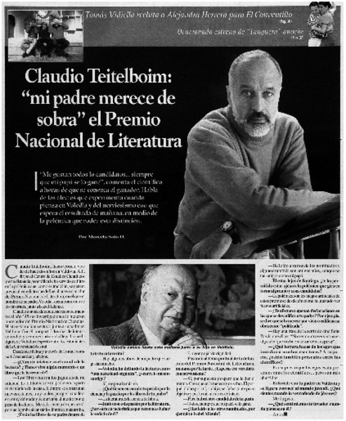 Claudio Teitelboim: "Mi padre merece de sobra" el Premio Nacional de Literatura