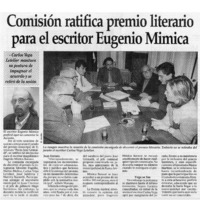 Comisión ratifica premio literario para el escritor Eugenio Mimica.