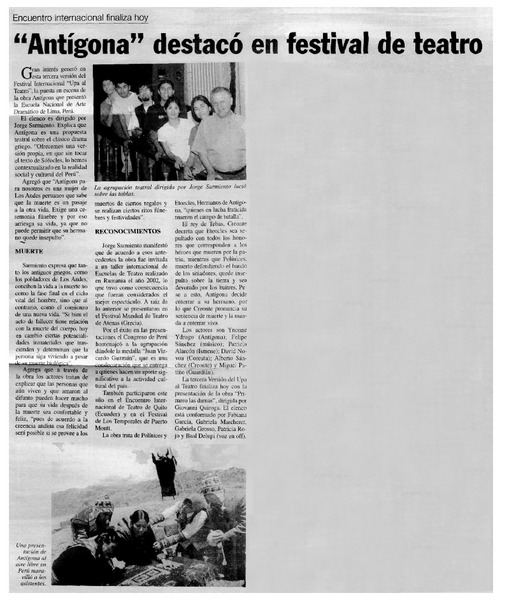 "Antígona" destacó en festival de teatro