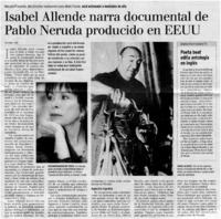Isabel Allende narra documental de Pablo Neruda producido en EEUU