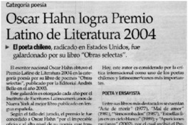Oscar Hahn logra Premio Latino de Literatura 2004