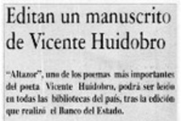 Editan un manuscrito de Vicente Huidobro.
